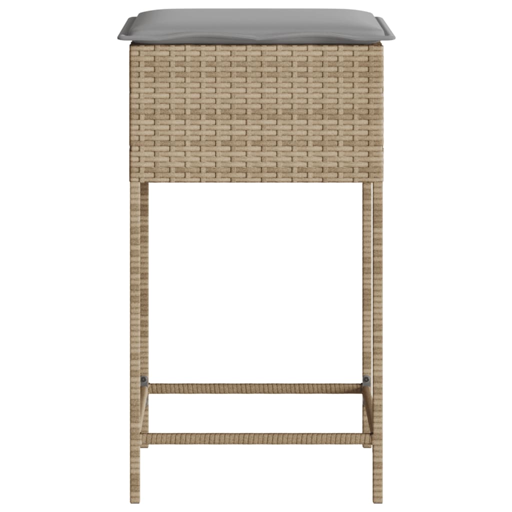 Garten-Barhocker mit Kissen 2 Stk. Beige Poly Rattan