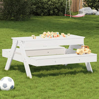 Thumbnail for Picknicktisch mit Sandkasten für Kinder Weiß Massivholz Kiefer