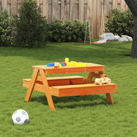 Thumbnail for Picknicktisch für Kinder Wachsbraun 88x97x52 cm Massivholz