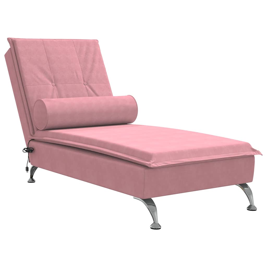 Massage-Chaiselongue mit Nackenrolle Rosa Samt