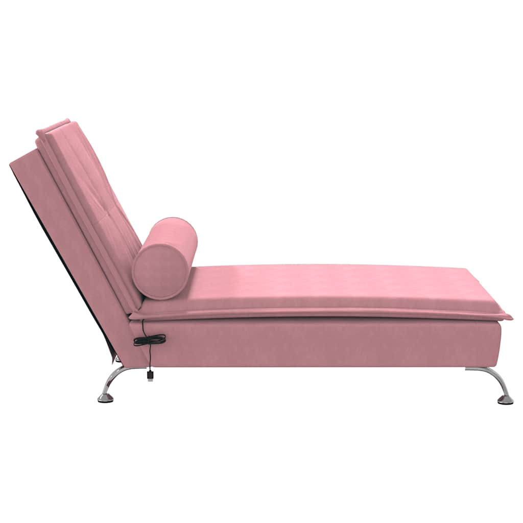 Massage-Chaiselongue mit Nackenrolle Rosa Samt