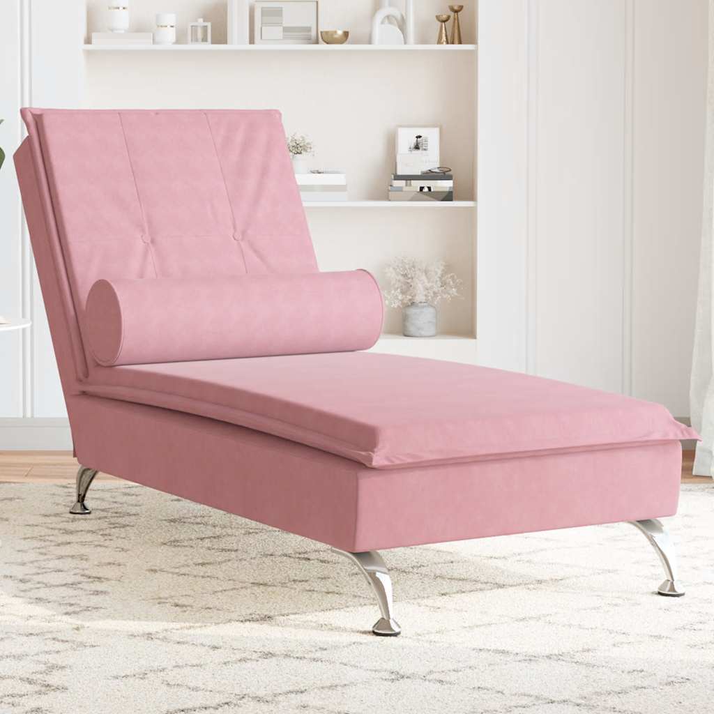 Massage-Chaiselongue mit Nackenrolle Rosa Samt