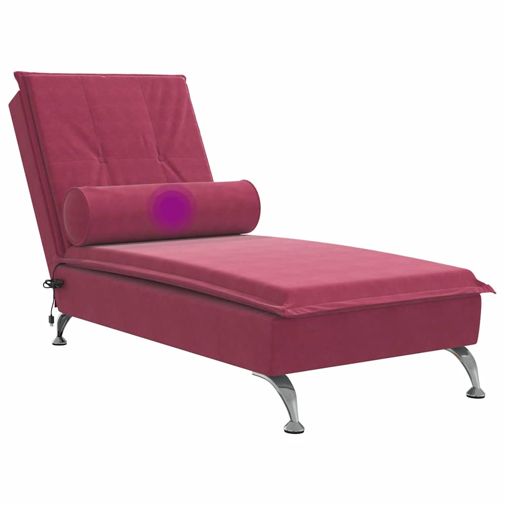 Massage-Chaiselongue mit Nackenrolle Weinrot Samt