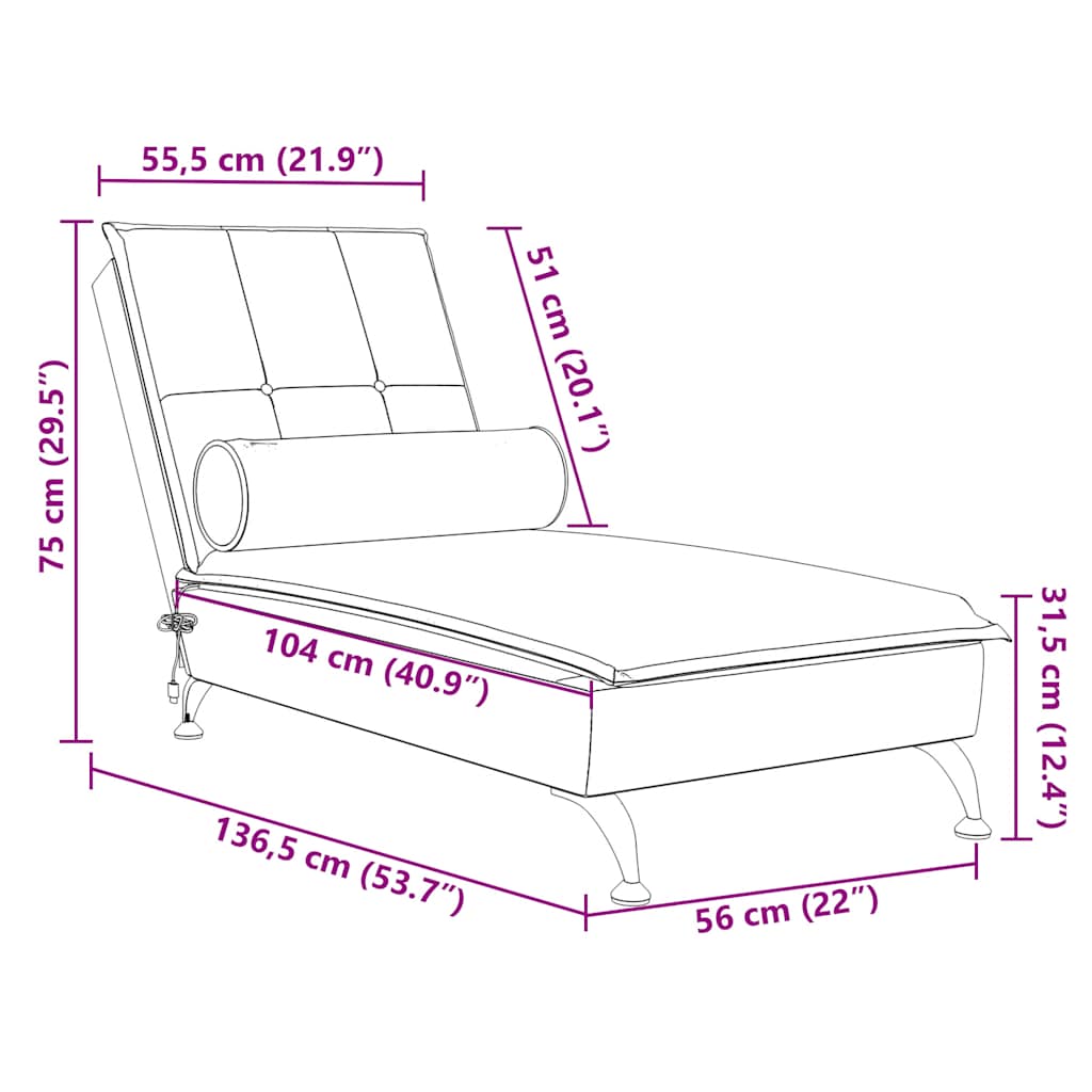 Massage-Chaiselongue mit Nackenrolle Gelb Samt