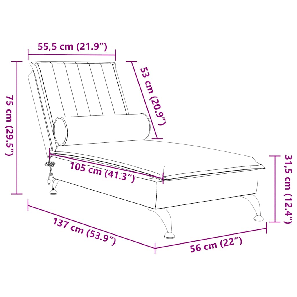 Massage-Chaiselongue mit Nackenrolle Hellgrau Samt