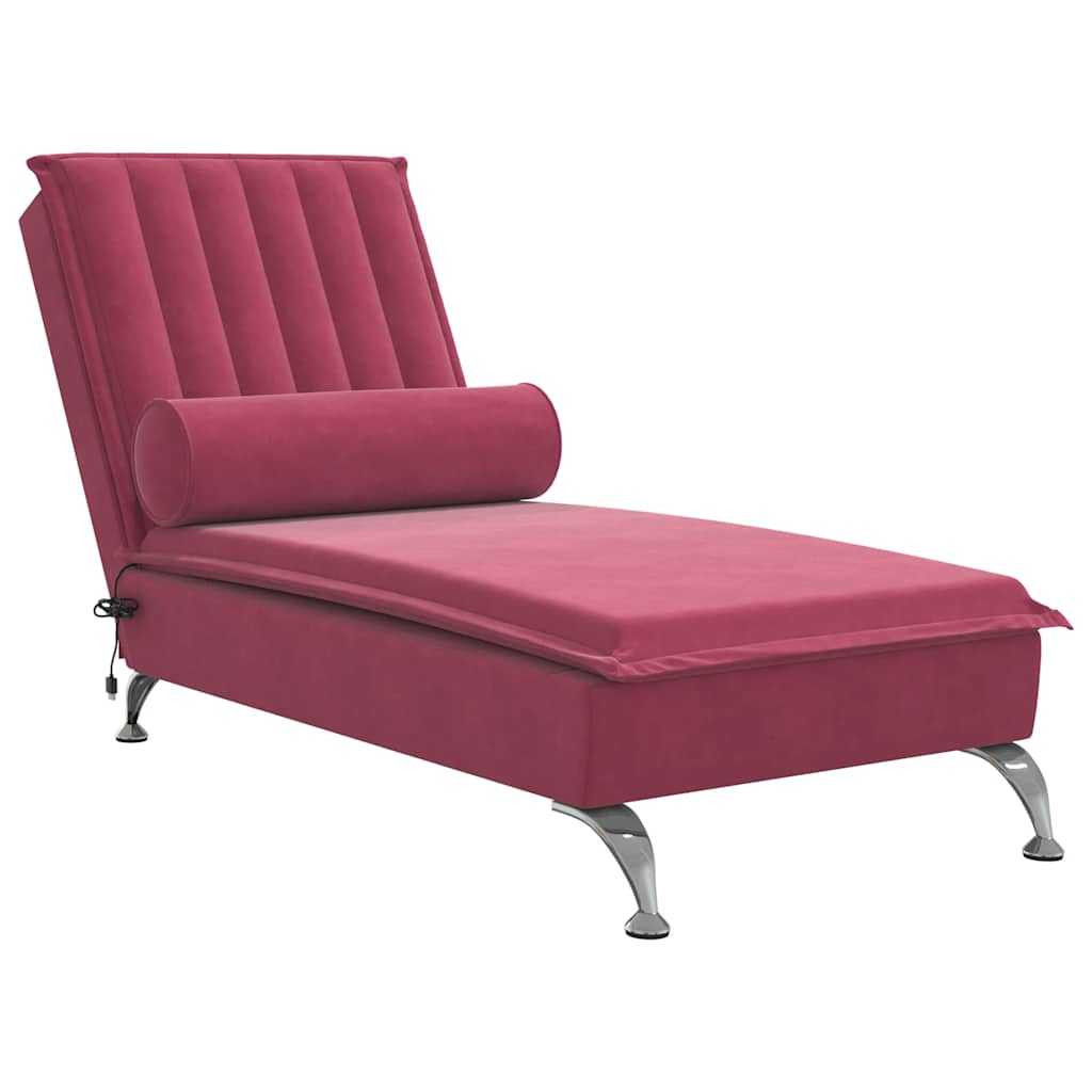 Massage-Chaiselongue mit Nackenrolle Weinrot Samt