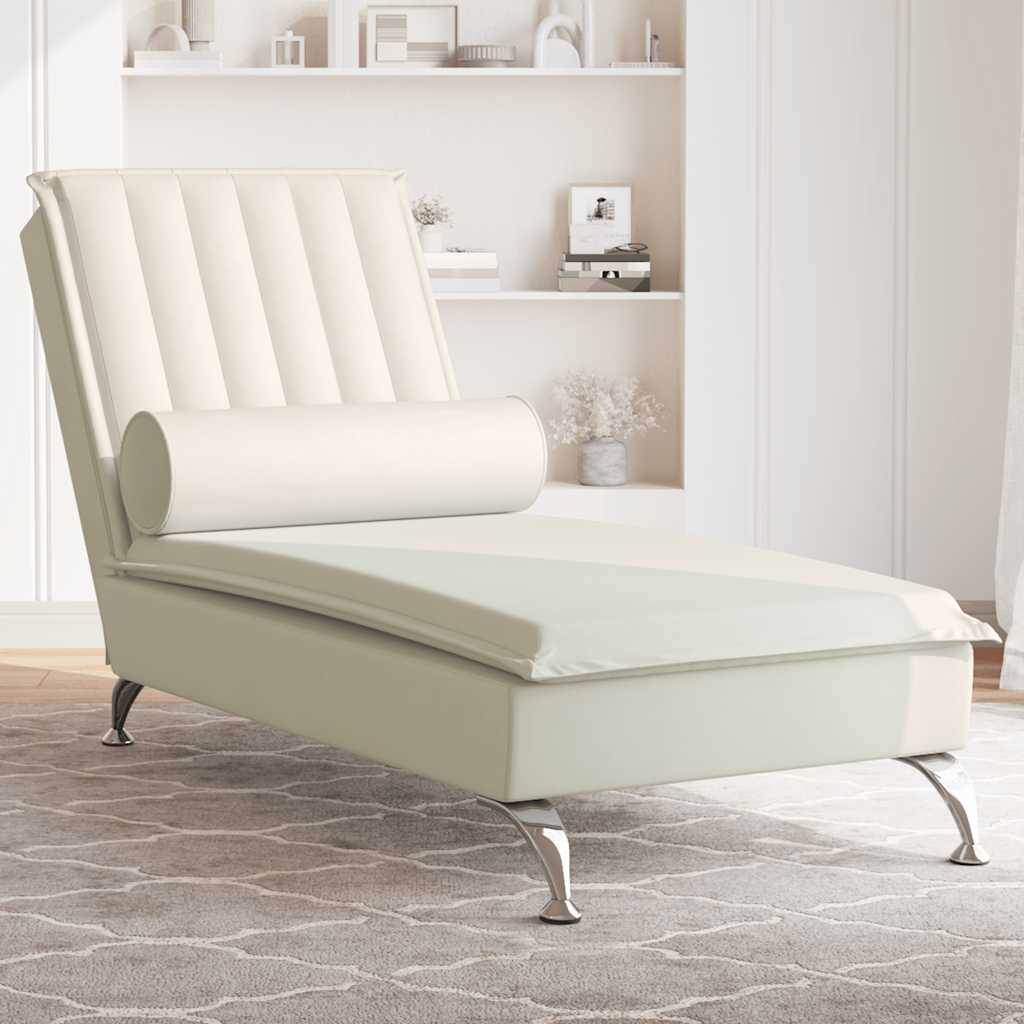 Massage-Chaiselongue mit Nackenrolle Creme Samt