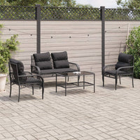 Thumbnail for 4-tlg. Garten-Sofagarnitur mit Kissen Schwarz Poly Rattan