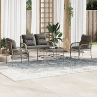 Thumbnail for 4-tlg. Garten-Sofagarnitur mit Kissen Grau Poly Rattan