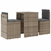 Thumbnail for 3-tlg. Bistro-Set mit Kissen Grau Poly Rattan