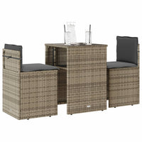 Thumbnail for 3-tlg. Bistro-Set mit Kissen Grau Poly Rattan
