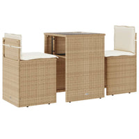 Thumbnail for 3-tlg. Bistro-Set mit Kissen Beige Poly Rattan