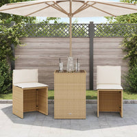 Thumbnail for 3-tlg. Bistro-Set mit Kissen Beige Poly Rattan