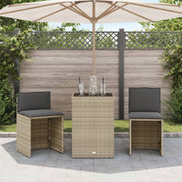 Thumbnail for 3-tlg. Bistro-Set mit Kissen Hellgrau Poly Rattan