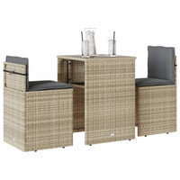 Thumbnail for 3-tlg. Bistro-Set mit Kissen Hellgrau Poly Rattan
