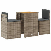 Thumbnail for 3-tlg. Bistro-Set mit Kissen Grau Poly Rattan