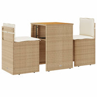 Thumbnail for 3-tlg. Bistro-Set mit Kissen Beige Poly Rattan