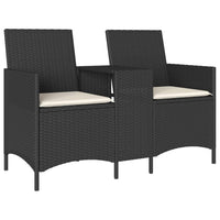 Thumbnail for Gartensofa 2-Sitzer mit Tisch und Kissen Schwarz Poly Rattan