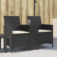 Thumbnail for Gartensofa 2-Sitzer mit Tisch und Kissen Schwarz Poly Rattan