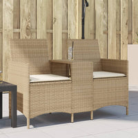 Thumbnail for Gartensofa 2-Sitzer mit Tisch und Kissen Beige Poly Rattan