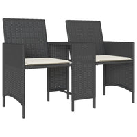 Thumbnail for Gartensofa 2-Sitzer mit Tisch und Hockern Schwarz Poly Rattan