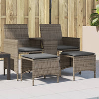 Thumbnail for Gartensofa 2-Sitzer mit Tisch und Hockern Grau Poly Rattan