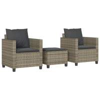 Thumbnail for 3-tlg. Bistro-Set mit Kissen Grau Poly Rattan
