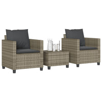 Thumbnail for 3-tlg. Bistro-Set mit Kissen Grau Poly Rattan