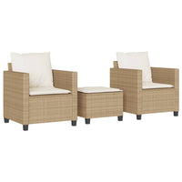 Thumbnail for 3-tlg. Bistro-Set mit Kissen Beige Poly Rattan