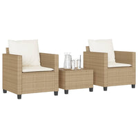 Thumbnail for 3-tlg. Bistro-Set mit Kissen Beige Poly Rattan