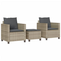 Thumbnail for 3-tlg. Bistro-Set mit Kissen Hellgrau Poly Rattan
