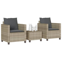 Thumbnail for 3-tlg. Bistro-Set mit Kissen Hellgrau Poly Rattan
