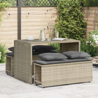 Thumbnail for 3-tlg. Garten-Essgruppe mit Kissen Hellgrau Poly Rattan