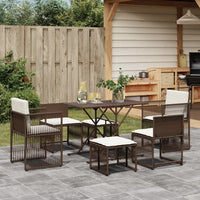 Thumbnail for 7-tlg. Garten-Essgruppe mit Kissen Braun Poly Rattan