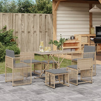 Thumbnail for 7-tlg. Garten-Essgruppe mit Kissen Beige Poly Rattan