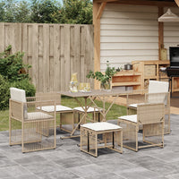 Thumbnail for 7-tlg. Garten-Essgruppe mit Kissen Beige Poly Rattan