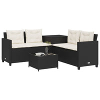 Thumbnail for Gartensofa in L-Form mit Tisch und Kissen Schwarz Poly Rattan