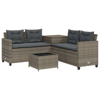 Thumbnail for Gartensofa in L-Form mit Tisch und Kissen Grau Poly Rattan