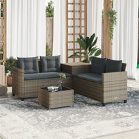 Thumbnail for Gartensofa in L-Form mit Tisch und Kissen Grau Poly Rattan