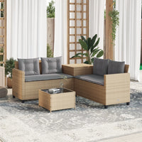 Thumbnail for Gartensofa in L-Form mit Tisch und Kissen Beige Poly Rattan
