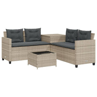 Thumbnail for Gartensofa in L-Form mit Tisch und Kissen Hellgrau Poly Rattan