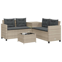 Thumbnail for Gartensofa in L-Form mit Tisch und Kissen Hellgrau Poly Rattan
