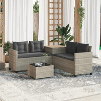 Thumbnail for Gartensofa in L-Form mit Tisch und Kissen Hellgrau Poly Rattan