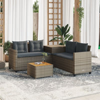 Thumbnail for Gartensofa in L-Form mit Tisch und Kissen Grau Poly Rattan