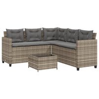 Thumbnail for Gartensofa in L-Form mit Tisch und Kissen Grau Poly Rattan