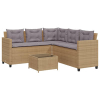 Thumbnail for Gartensofa in L-Form mit Tisch und Kissen Beige Poly Rattan