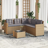 Thumbnail for Gartensofa in L-Form mit Tisch und Kissen Beige Poly Rattan