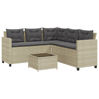 Thumbnail for Gartensofa in L-Form mit Tisch und Kissen Hellgrau Poly Rattan