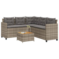 Thumbnail for Gartensofa in L-Form mit Tisch und Kissen Grau Poly Rattan