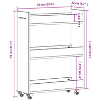 Thumbnail for Schrank mit Rollen Weiß 60x22x79 cm Holzwerkstoff